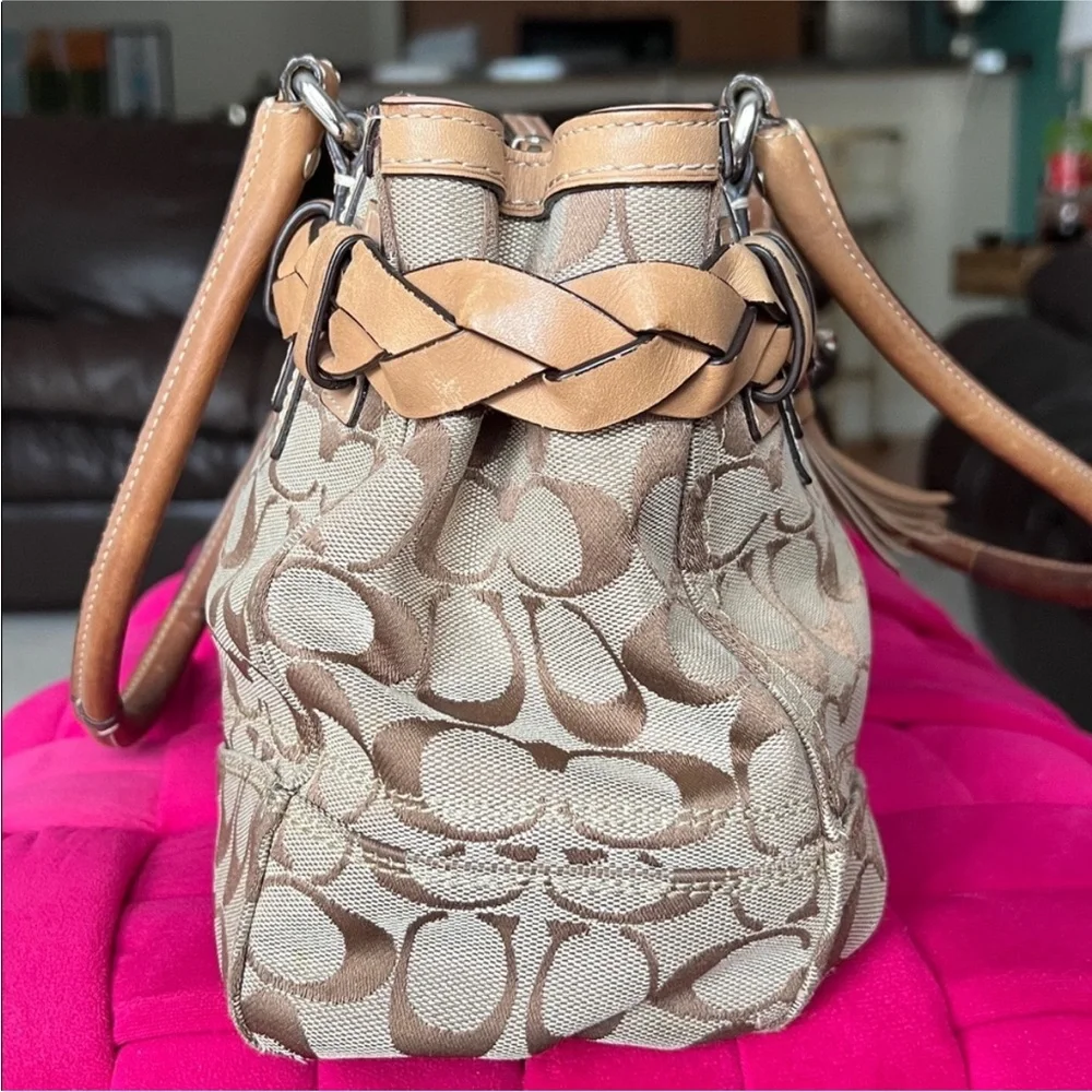 Coach Signature Canvas Shoulder Bag in Tan and Khaki - Picture 10 of 17